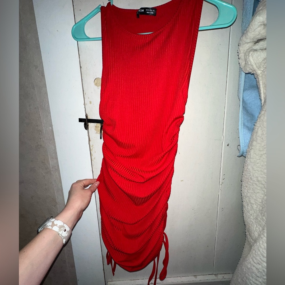 Mini dress with side cinches & ties